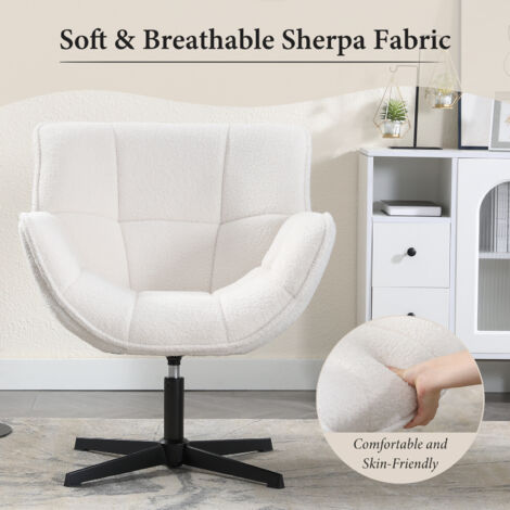 Modern Accent Chair in Faux Fur Lounge Chair Comfortable Padded Armchair with Metal Legs for Bedroom Living Room, White, Wahson