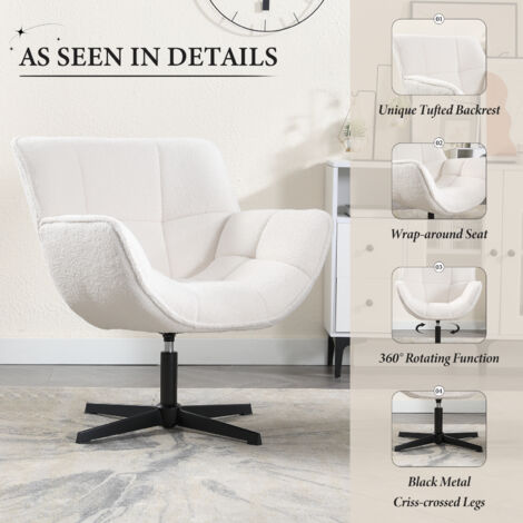 Modern Accent Chair in Faux Fur Lounge Chair Comfortable Padded Armchair with Metal Legs for Bedroom Living Room, White, Wahson
