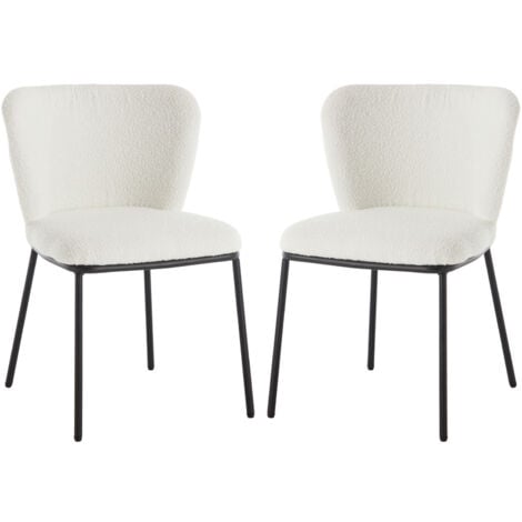 Dining Chairs Set of 2 in Sherpa Upholstered Armless Side Chairs with Metal Legs Kitchen Leisure Chairs for Dining Living Room, White, Wahson