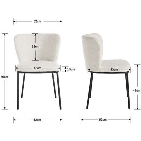 Dining Chairs Set of 2 in Sherpa Upholstered Armless Side Chairs with Metal Legs Kitchen Leisure Chairs for Dining Living Room, White, Wahson