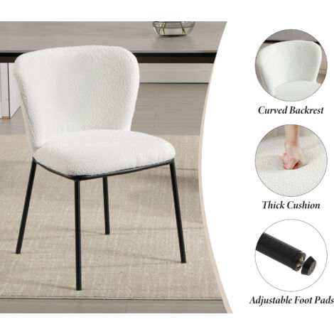 Dining Chairs Set of 2 in Sherpa Upholstered Armless Side Chairs with Metal Legs Kitchen Leisure Chairs for Dining Living Room, White, Wahson