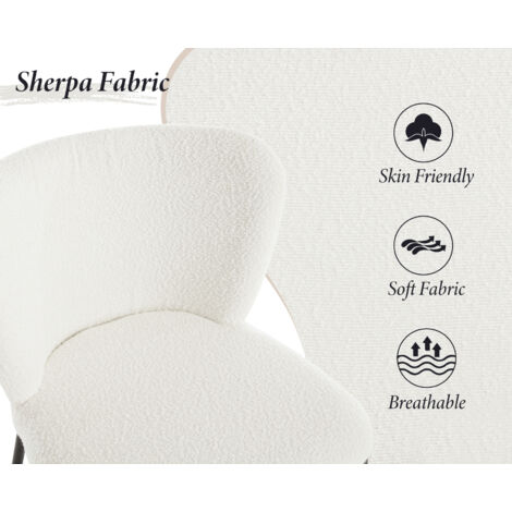 Dining Chairs Set of 2 in Sherpa Upholstered Armless Side Chairs with Metal Legs Kitchen Leisure Chairs for Dining Living Room, White, Wahson