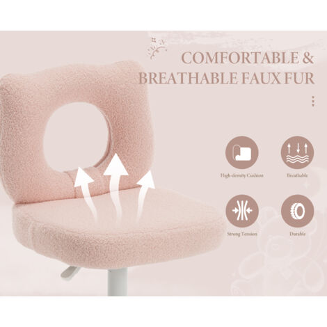 Kids Desk Chair in Sherpa with Backrest Swivel Computer Task Chair Height Adjustable for Children Study Reading, Pink, Wahson