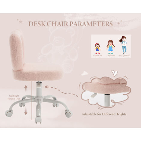 Kids Desk Chair in Sherpa with Backrest Swivel Computer Task Chair Height Adjustable for Children Study Reading, Pink, Wahson