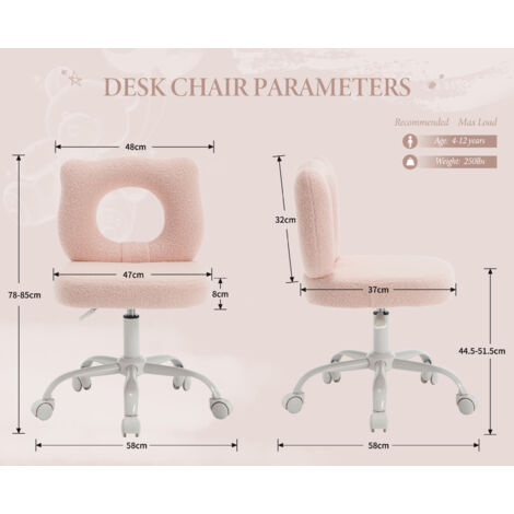 Kids Desk Chair in Sherpa with Backrest Swivel Computer Task Chair Height Adjustable for Children Study Reading, Pink, Wahson