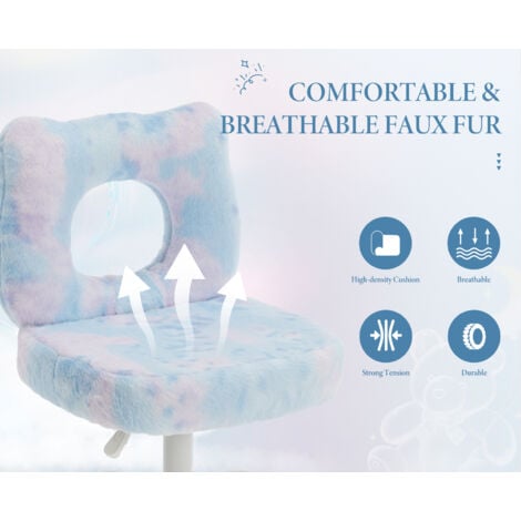 Kids Desk Chair in Faux Fur with Backrest Swivel Computer Task Chair Height Adjustable for Children Study Reading, Blue, Wahson