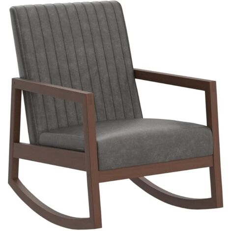 Rocking Chair in PU Leather Accent Retro Armchair Leisure Padded with Solid Wood Legs for Living Room Bedroom Balcony, Grey, Wahson