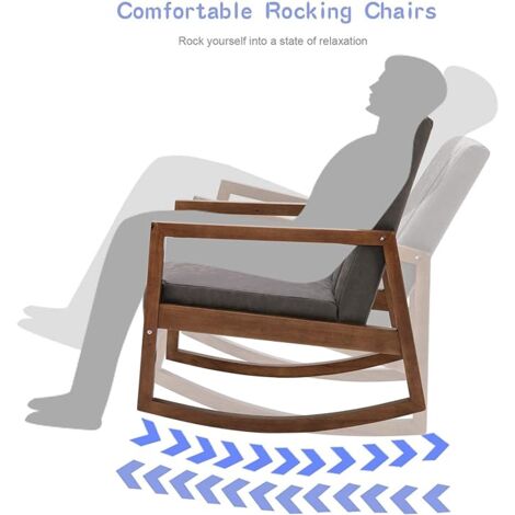 Rocking Chair in PU Leather Accent Retro Armchair Leisure Padded with Solid Wood Legs for Living Room Bedroom Balcony, Grey, Wahson
