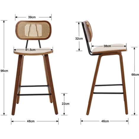 Bar Stools Set of 2 in Rattan Modern Counter Chairs with Wood Legs for Home Bar Kitchen Restaurant, Beige, Wahson