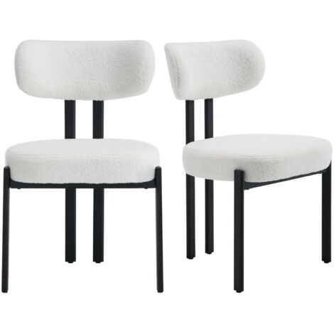 Dining Chairs Set of 2 in Fauc Fur Upholstered Accent Side Chairs with Metal Legs for Kitchen Living Room Rastaurant, White, Wahson