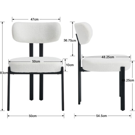 Dining Chairs Set of 2 in Fauc Fur Upholstered Accent Side Chairs with Metal Legs for Kitchen Living Room Rastaurant, White, Wahson