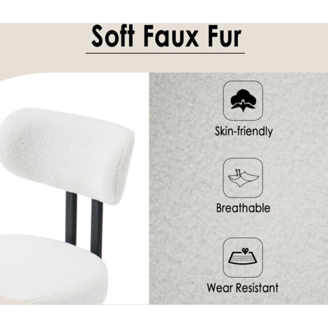 Dining Chairs Set of 2 in Fauc Fur Upholstered Accent Side Chairs with Metal Legs for Kitchen Living Room Rastaurant, White, Wahson