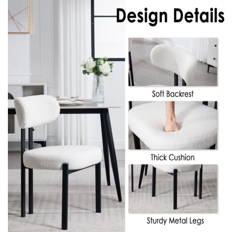 Dining Chairs Set of 2 in Fauc Fur Upholstered Accent Side Chairs with Metal Legs for Kitchen Living Room Rastaurant, White, Wahson