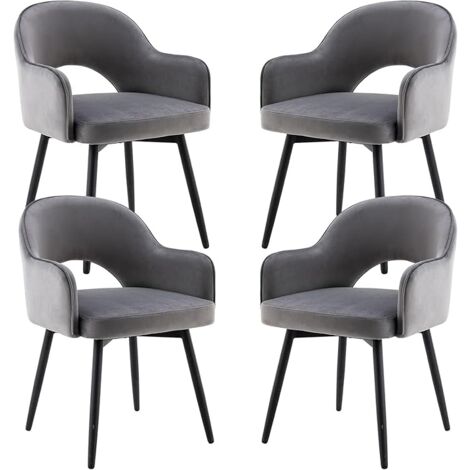 Dining Chairs Set of 4 in Velvet Swivel Kitchen Corner Chairs with Hollow Backrest for Living Room Restaurant, Grey, Wahson