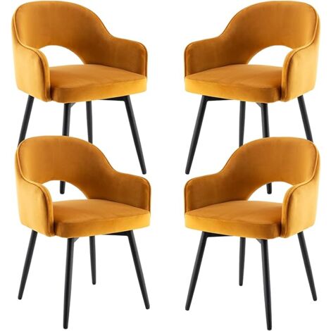 Dining Chairs Set of 4 in Velvet Swivel Kitchen Corner Chairs with Hollow Backrest for Living Room Restaurant, Yellow, Wahson