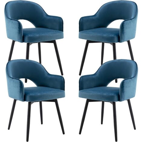 Dining Chairs Set of 4 in Velvet Swivel Kitchen Corner Chairs with Hollow Backrest for Living Room Restaurant, Blue, Wahson