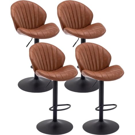 Bar Stools Set of 4 in PU Leather Modern Counter Chairs Height Adjustable with Shell-Shaped Backrest for Home Bar Restaurant, Brown, Wahson