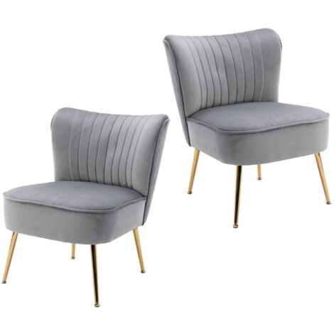 Accent Chair 2Pcs in Velvet Upholstered Occasional Tub Chair with Metal Legs for Living Room Bedroom, Grey, Wahson