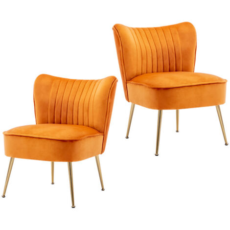 Accent Chair 2Pcs in Velvet Upholstered Occasional Tub Chair with Metal Legs for Living Room Bedroom, Orange, Wahson