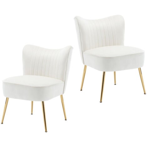 Accent Chair Set of 2 in Velvet Upholstered Occasional Tub Chair Armless Wingback Cocktail Chair with Metal Legs for Home Living Room Bedroom, Beige, Wahson