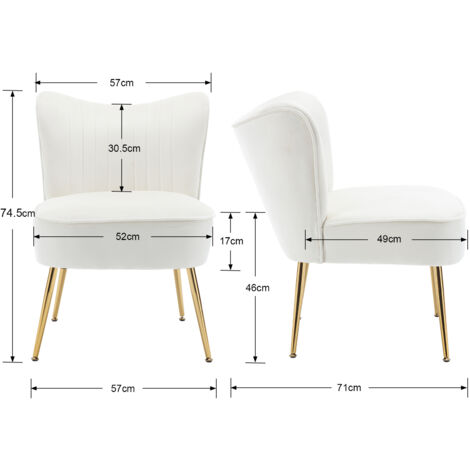 Accent Chair Set of 2 in Velvet Upholstered Occasional Tub Chair Armless Wingback Cocktail Chair with Metal Legs for Home Living Room Bedroom, Beige, Wahson
