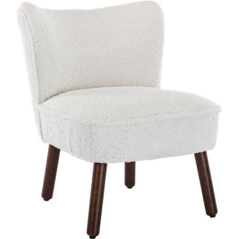 Accent Chair in Faux Fur Upholstered Occasional Tub Chair Armless Wingback Cocktail Chair with Metal Legs for Home Living Room Bedroom, White, Wahson