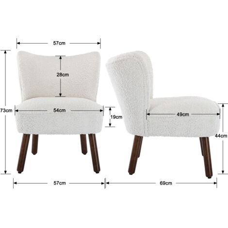 Accent Chair in Faux Fur Upholstered Occasional Tub Chair Armless Wingback Cocktail Chair with Metal Legs for Home Living Room Bedroom, White, Wahson