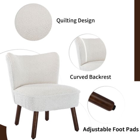 Accent Chair in Faux Fur Upholstered Occasional Tub Chair Armless Wingback Cocktail Chair with Metal Legs for Home Living Room Bedroom, White, Wahson