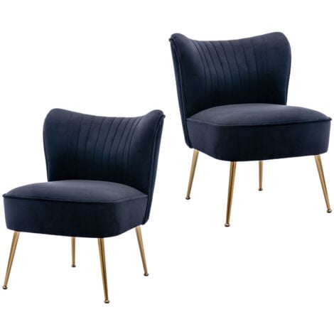 Accent Chair Set of 2 in Velvet Upholstered Occasional Tub Chair Armless Wingback Cocktail Chair with Metal Legs for Home Living Room Bedroom, Black, Wahson