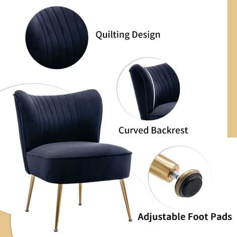 Accent Chair Set of 2 in Velvet Upholstered Occasional Tub Chair Armless Wingback Cocktail Chair with Metal Legs for Home Living Room Bedroom, Black, Wahson