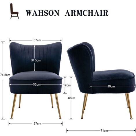 Accent Chair Set of 2 in Velvet Upholstered Occasional Tub Chair Armless Wingback Cocktail Chair with Metal Legs for Home Living Room Bedroom, Black, Wahson