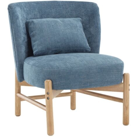 Modern Accent Chair in Chenille Occasional Side Chair Upholstered with Wood Legs Cocktail Chair for Bedroom Living Room, Blue, Wahson
