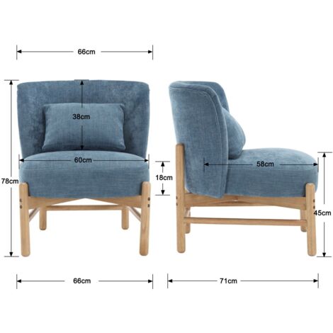 Modern Accent Chair in Chenille Occasional Side Chair Upholstered with Wood Legs Cocktail Chair for Bedroom Living Room, Blue, Wahson