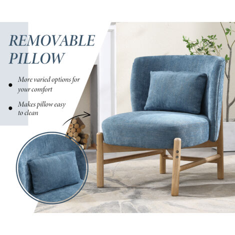 Modern Accent Chair in Chenille Occasional Side Chair Upholstered with Wood Legs Cocktail Chair for Bedroom Living Room, Blue, Wahson