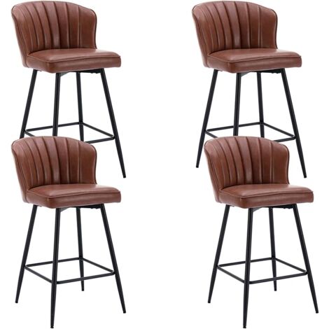 Bar Stools Set of 4 in PU Leather Modern Counter Chairs with Shell Designed Backrest for Home Bar Restaurant, Brown, Wahson