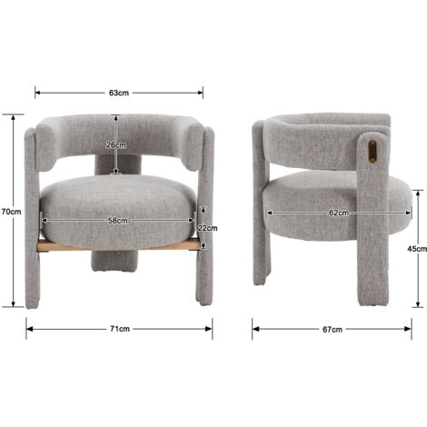 Armchair in Linen Occasional Upholstered Tub Chair for Makeup Leisure Accent Vanity Chair for Bedroom Living Room, Grey, Wahson