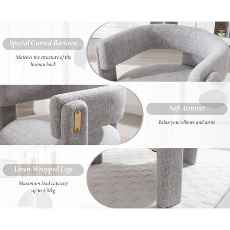 Armchair in Linen Occasional Upholstered Tub Chair for Makeup Leisure Accent Vanity Chair for Bedroom Living Room, Grey, Wahson
