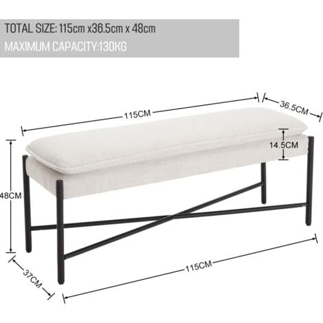 Ottoman Bench in Linen Upholstered Window Seat Footstool Modern Simple Bench for Bedroom Living Room Entryway, Beige, Wahson