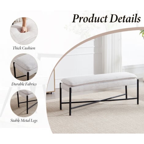 Ottoman Bench in Linen Upholstered Window Seat Footstool Modern Simple Bench for Bedroom Living Room Entryway, Beige, Wahson