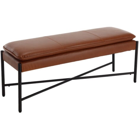 Ottoman Bench in PU Leather Upholstered Window Seat Footstool Modern Simple Bench for Bedroom Living Room Entryway, Brown, Wahson