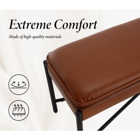 Ottoman Bench in PU Leather Upholstered Window Seat Footstool Modern Simple Bench for Bedroom Living Room Entryway, Brown, Wahson