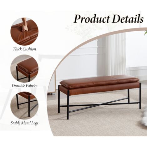 Ottoman Bench in PU Leather Upholstered Window Seat Footstool Modern Simple Bench for Bedroom Living Room Entryway, Brown, Wahson