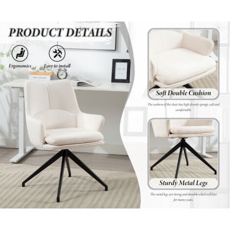 Modern Home Office Chair in Chenille Fabric Swivel Desk Chair with Metal Legs Occasional Task Chair for Home Office Bedroom, Beige