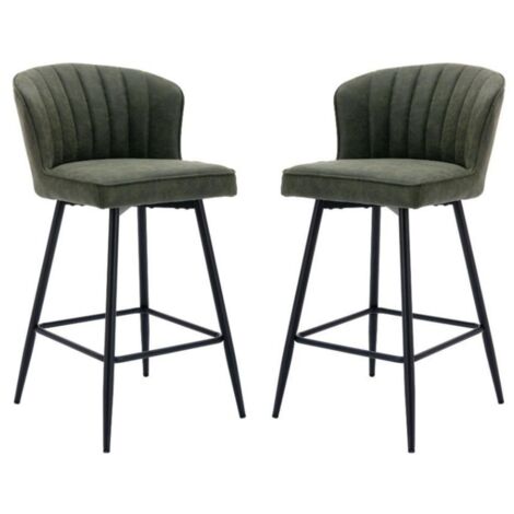 Bar Stools Set of 2 in Velvet Modern Counter Chairs with Shell Designed Backrest for Home Bar Restaurant, Green, Wahson