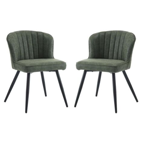 Wahson Dining Chairs 2Pcs in PU Leather Modern Kitchen Chairs with Shell Backrest for Kitchen Living Room Restaurant, Green