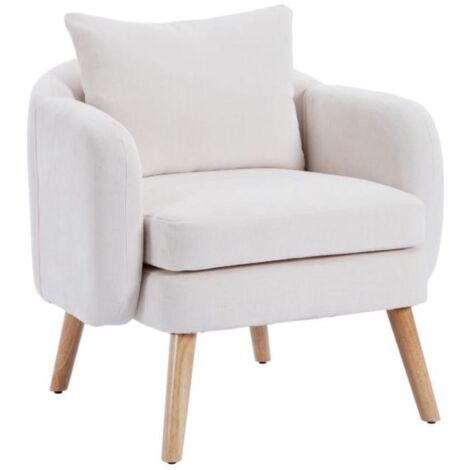 Armchair in Chenille Upholstered Accent Chair Comfortable Occasional Chair Thick Padded with Wood Legs for Bedroom Living Room, Beige, Wahson
