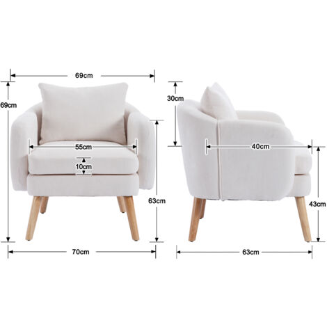 Armchair in Chenille Upholstered Accent Chair Comfortable Occasional Chair Thick Padded with Wood Legs for Bedroom Living Room, Beige, Wahson