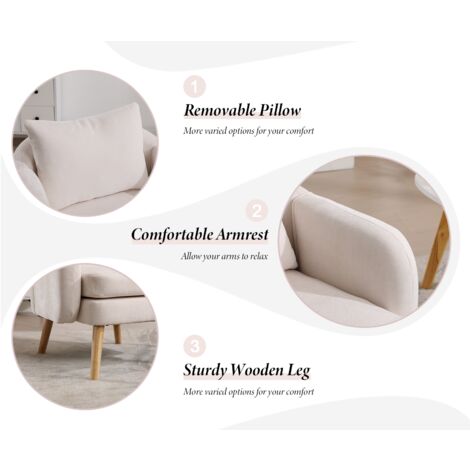 Armchair in Chenille Upholstered Accent Chair Comfortable Occasional Chair Thick Padded with Wood Legs for Bedroom Living Room, Beige, Wahson
