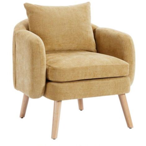 Armchair in Chenille Upholstered Accent Chair Thick Padded Comfortable Occasional Chair for Bedroom Living Room, Yellow, Wahson