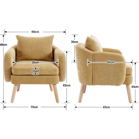 Armchair in Chenille Upholstered Accent Chair Thick Padded Comfortable Occasional Chair for Bedroom Living Room, Yellow, Wahson